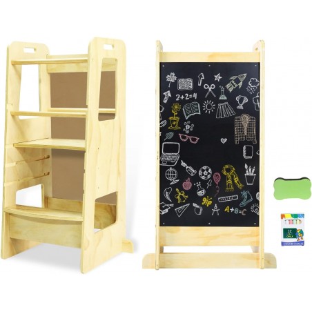 Torre de aprendizagem Montessori de madeira natural