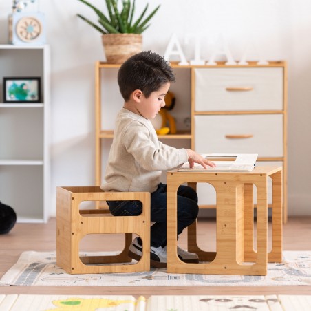 Mesa y silla Montessori de bambu Klea