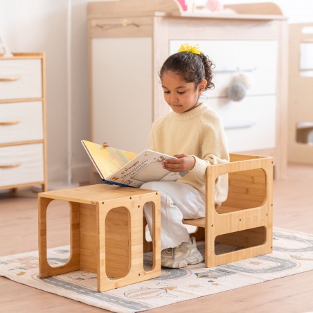 Mesa y silla Montessori de bambu Klea
