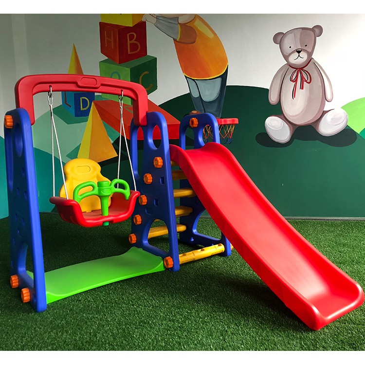 Parque infantil para niños 3 en 1 (Columpio, tobogán y canasta de b